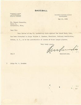 1938 Kenesaw Mountain Landis Signed Typed Letter Dated 5/12/1938 (JSA)